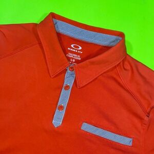 Oakley Men Tailored Fit Short Sleeve Polo Shirt Orange Large Striped Trim Pocket